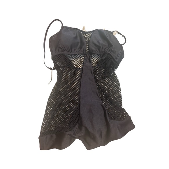 NWT Luli Fama Women's For Your Eyes Only Net Inserts Criss Cross Swimsuit - Picture 3 of 6